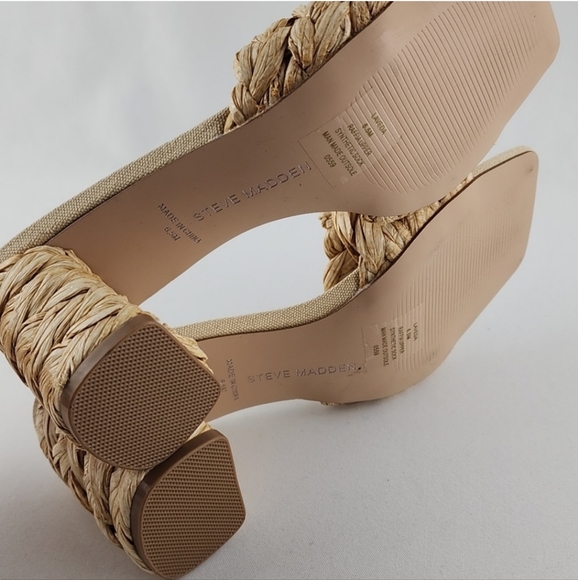 STEVE MADDEN Laveda Woven Natural Slip On Sandals Block Heel Square Toe Sz 6.5M - Picture 9 of 12